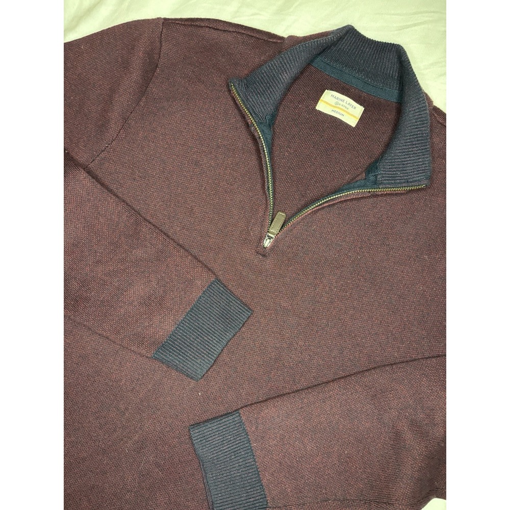 Marine Layer Sweater Men Medium Re-Spun Quarter Zip Pullover Holiday 2020 Maroon